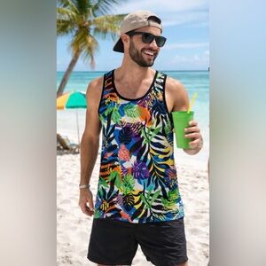 Men’s Colorful Tropical Print Tank Top